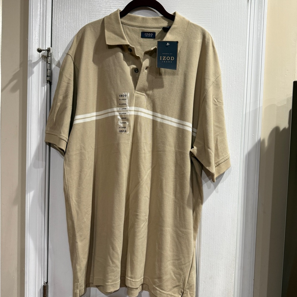 Izod Men's Tan Polo with White Accents